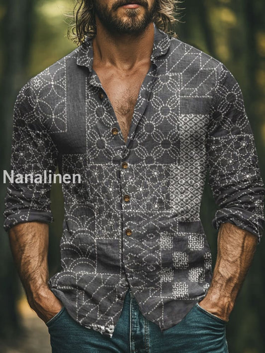 Men’s Boho Style Floral Print Art Casual Cotton Shirt Colorful / S
