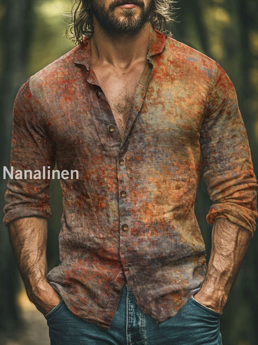 Men’s Boho Style Floral Print Art Casual Cotton Shirt Colorful / S