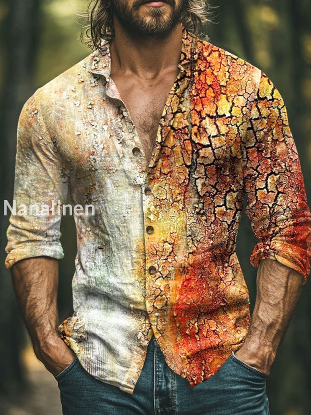 Men’s Boho Style Floral Print Art Casual Cotton Shirt Colorful / S