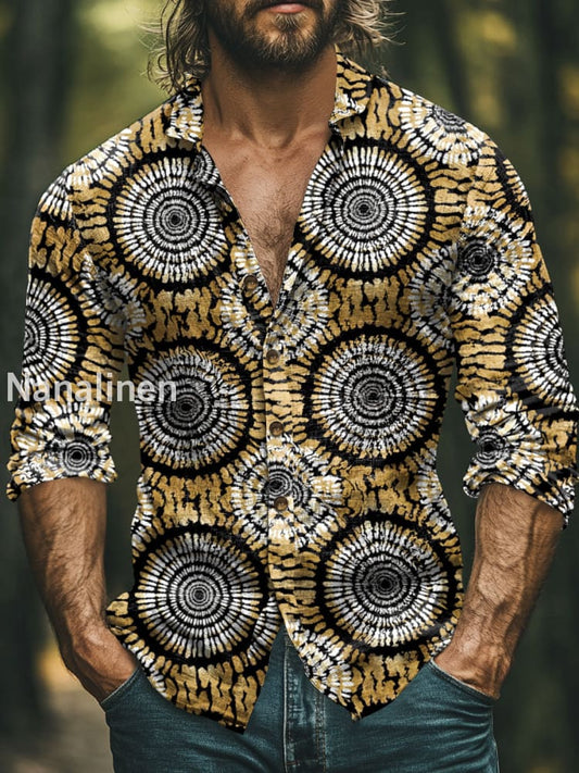 Men’s Boho Style Floral Print Art Casual Cotton Shirt Colorful / S