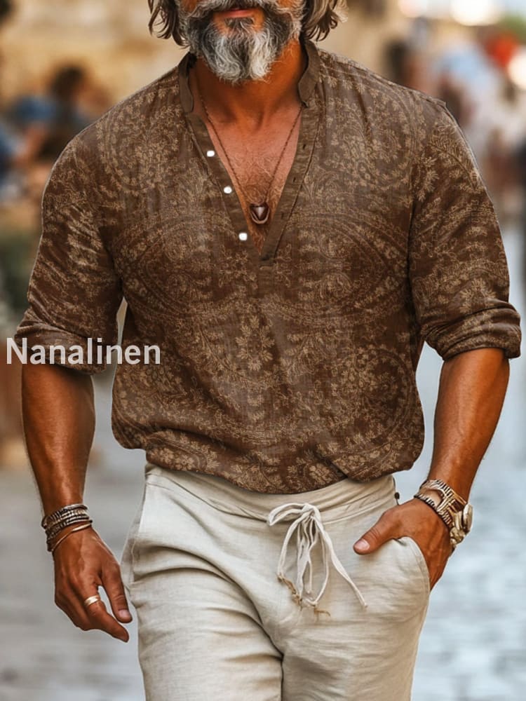 Men`s Boho Style Floral Print Cotton Casual Long Sleeve Shirt Colorful / S