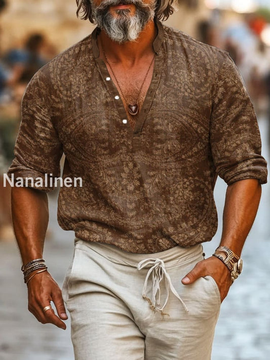 Men`s Boho Style Floral Print Cotton Casual Long Sleeve Shirt Colorful / S