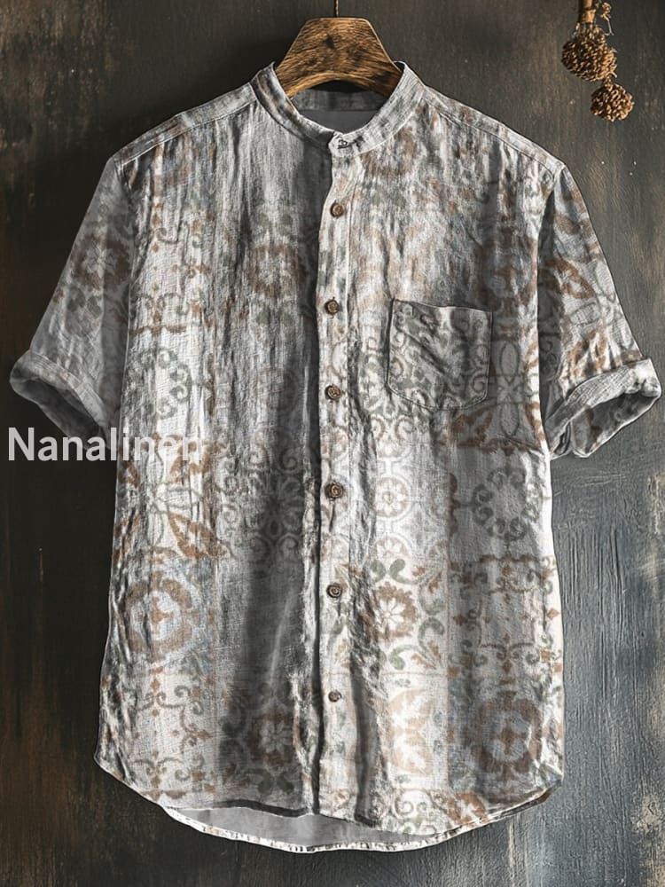 Men`s Boho Style Floral Print Cotton Casual Short Sleeve Shirt Colorful / S