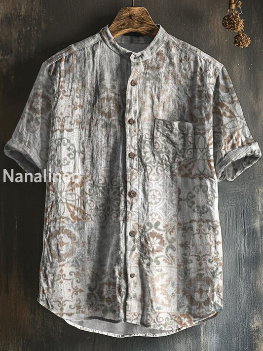 Men`s Boho Style Floral Print Cotton Casual Short Sleeve Shirt Colorful / S