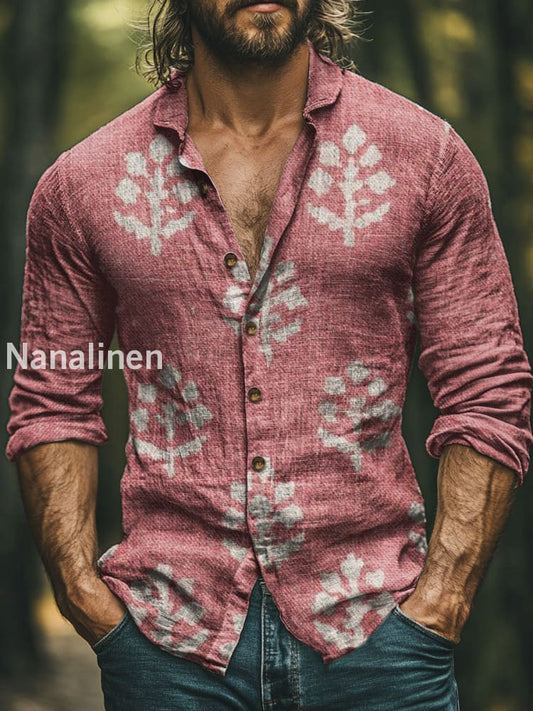 Men’s Boho Style Pattern Print Art Casual Cotton Shirt Colorful / S