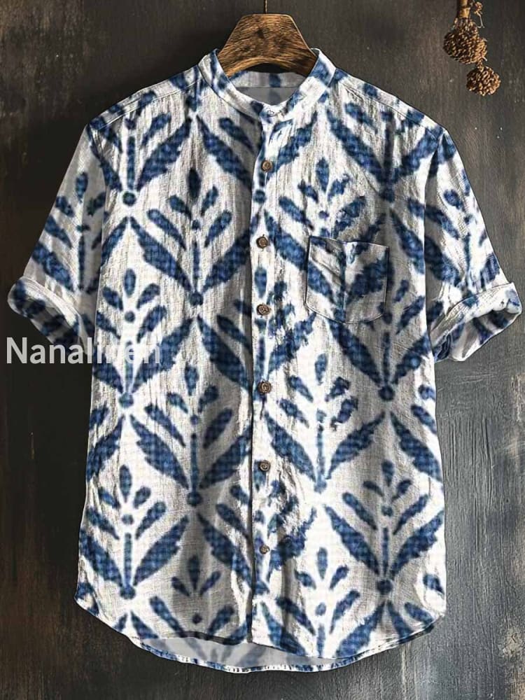 Men`s Boho Style Pattern Print Cotton Casual Short Sleeve Shirt Colorful / S
