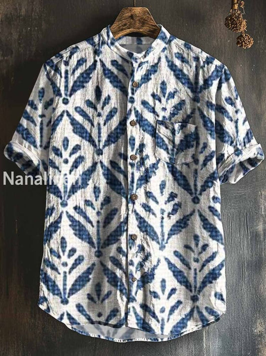 Men`s Boho Style Pattern Print Cotton Casual Short Sleeve Shirt Colorful / S