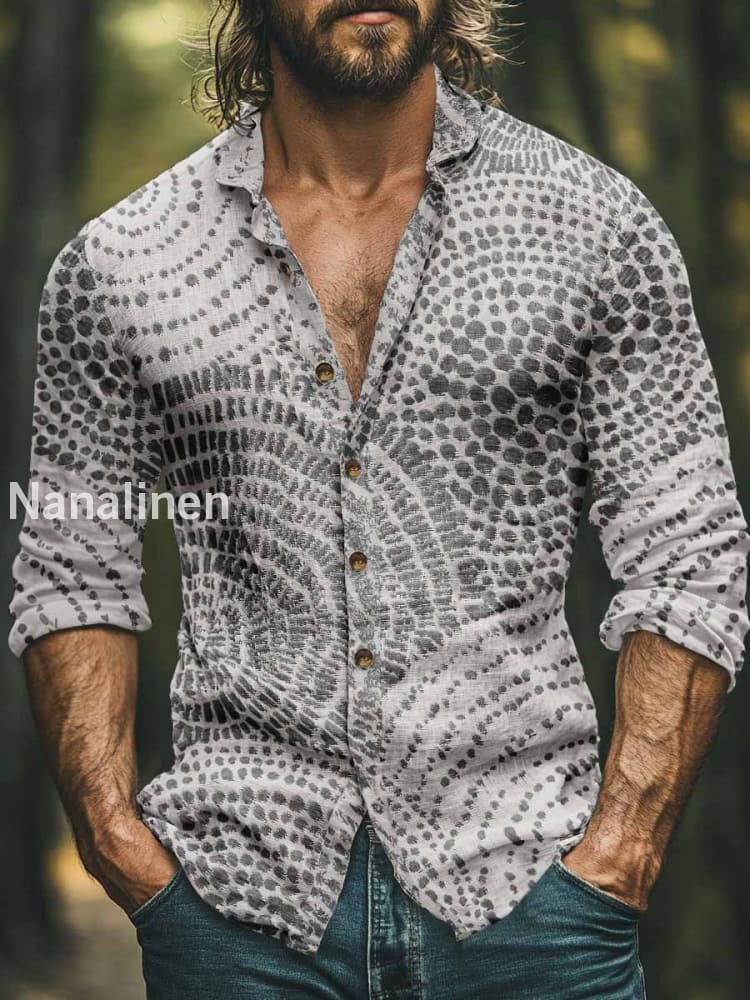 Men’s Boho Style Polka Dots Print Art Casual Cotton Shirt Colorful / S
