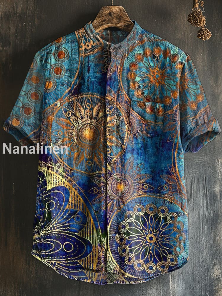 Men`s Boho Style Print Cotton Casual Short Sleeve Shirt Colorful / S