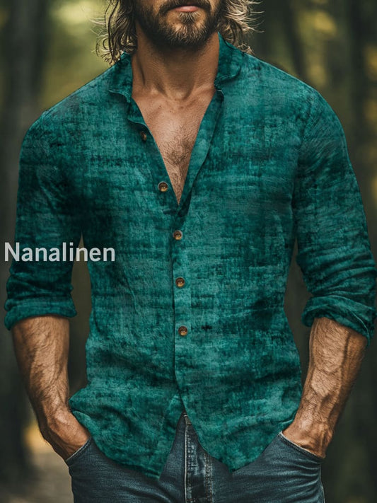 Men’s Boho Style Solid Color Casual Cotton Shirt Green / S