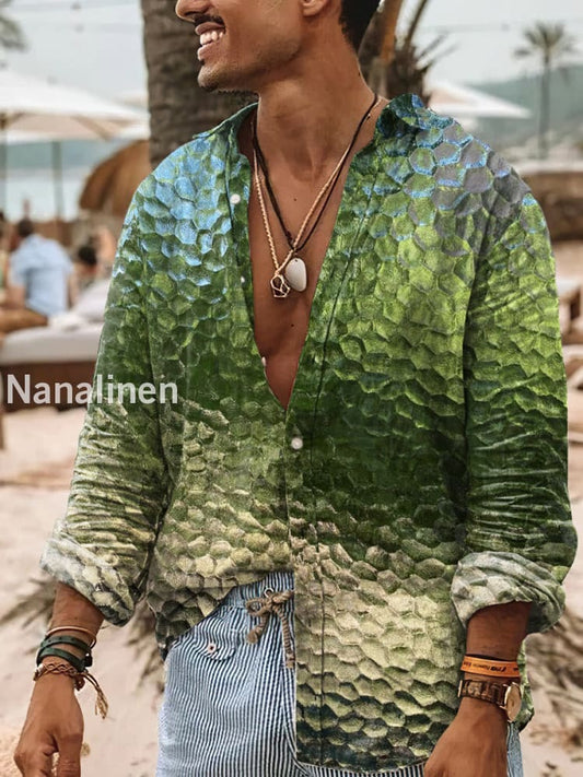 Men’s Boho Style Stained Glass Print Art Casual Cotton Shirt Colorful / S