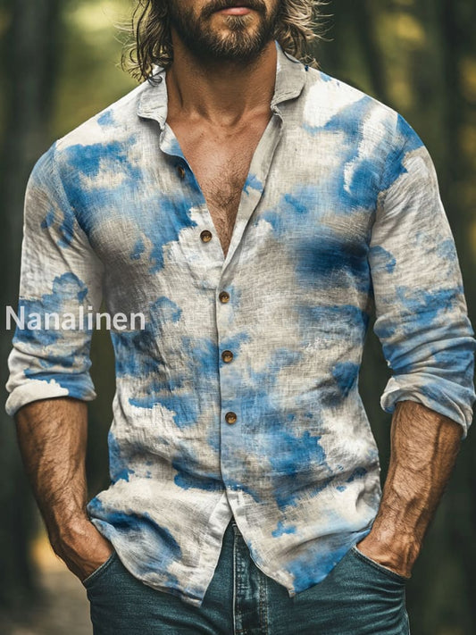 Men’s Boho Style Tie-Dye Print Art Casual Cotton Shirt Colorful / S
