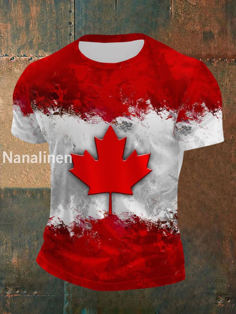Men’s Canada Flag Maple Leaf Short Sleeve T-shirt As picture / S