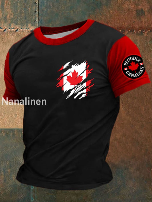 Men’s Canada Flag Maple Leaf Short Sleeve T-shirt Black / S