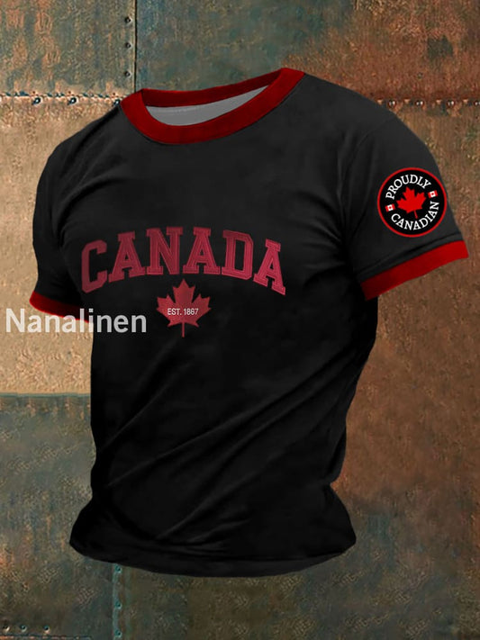 Men’s Canada Flag Maple Leaf Short Sleeve T-shirt Black / S