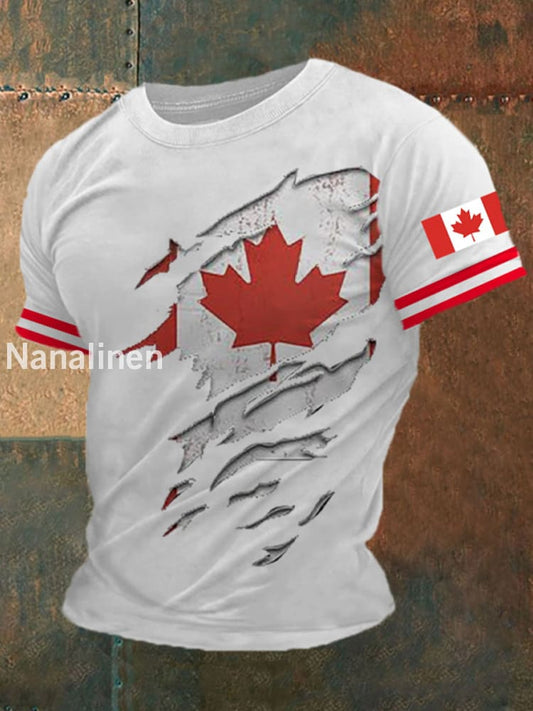 Men’s Canada Flag Maple Leaf Short Sleeve T-shirt White / S