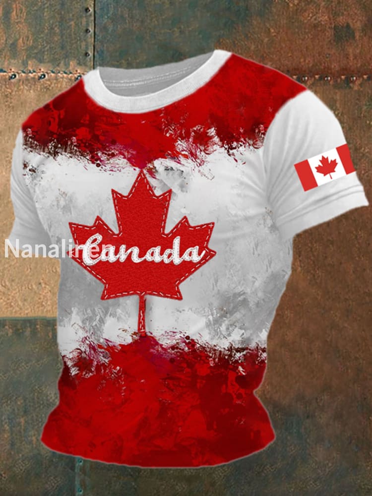 Men’s Canada Flag Maple Leaf Short Sleeve T-shirt White / S