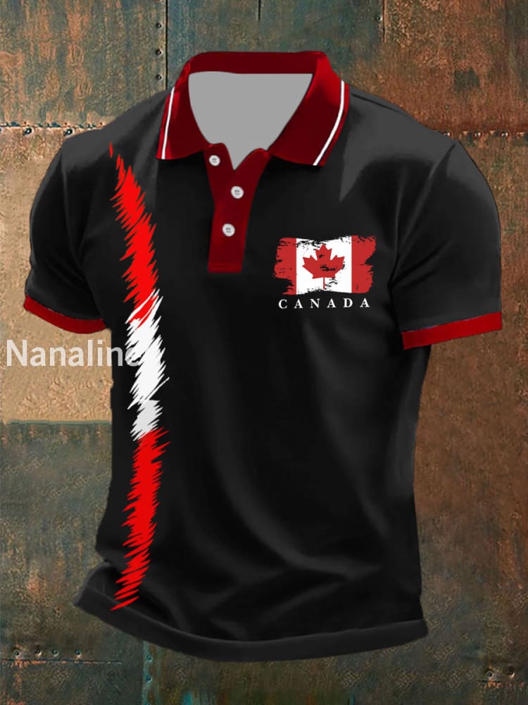 Men’s Canada Print Button T-Shirt Black / S
