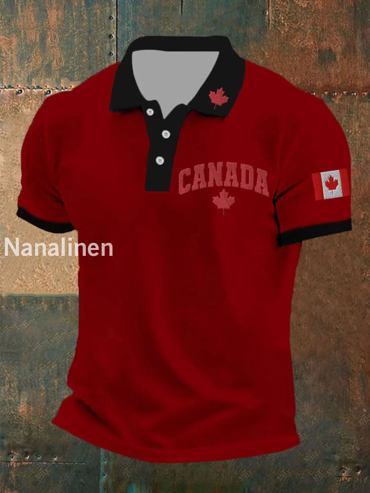 Men’s Canada Print Button T-Shirt Red / S