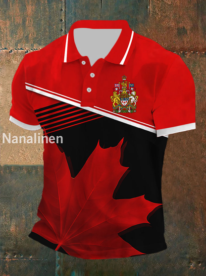 Men’s Canada Print Casual Button T-Shirt Black / S