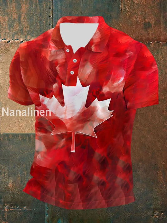 Men’s Canada Print Casual Button T-Shirt Red / S
