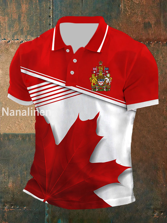 Men’s Canada Print Casual Button T-Shirt White / S