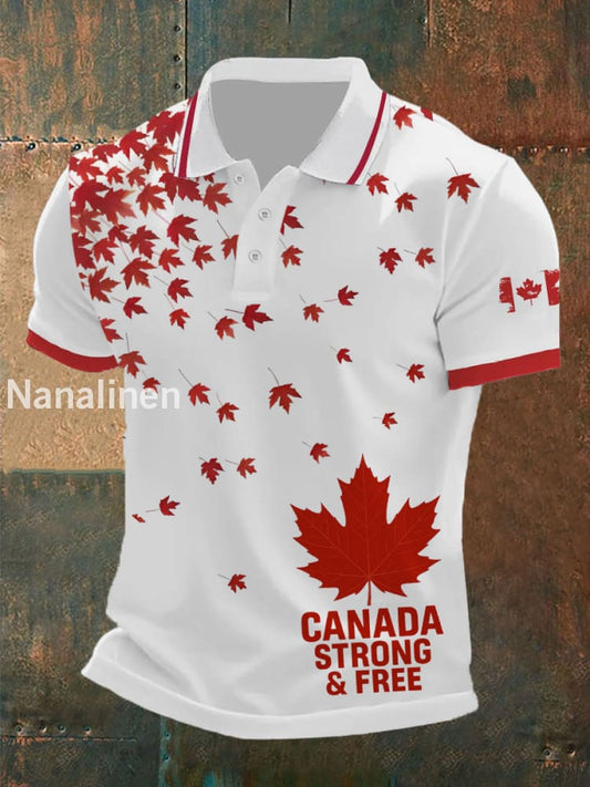 Men’s Canada Strong And Free Print Button T-Shirt White / S