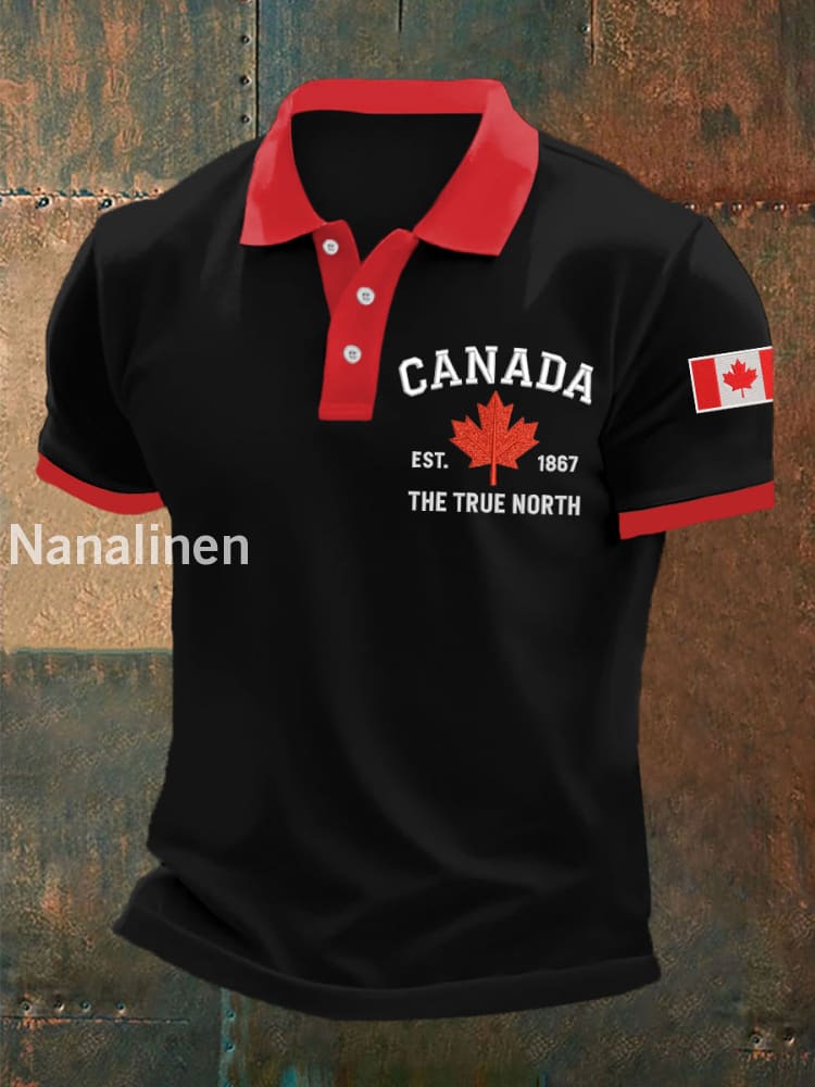 Men’s Canada The True North Est.1867 Canadian Flag Print Casual Top Black / S