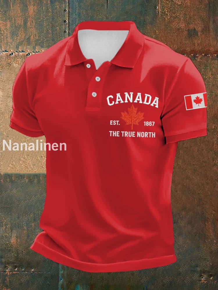 Men’s Canada The True North Est.1867 Canadian Flag Print Casual Top Red / S