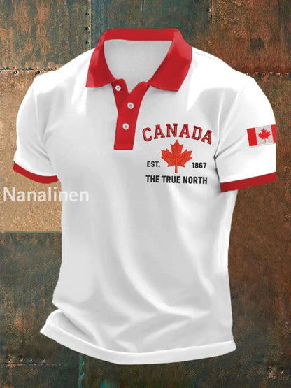 Men’s Canada The True North Est.1867 Canadian Flag Print Casual Top White / S