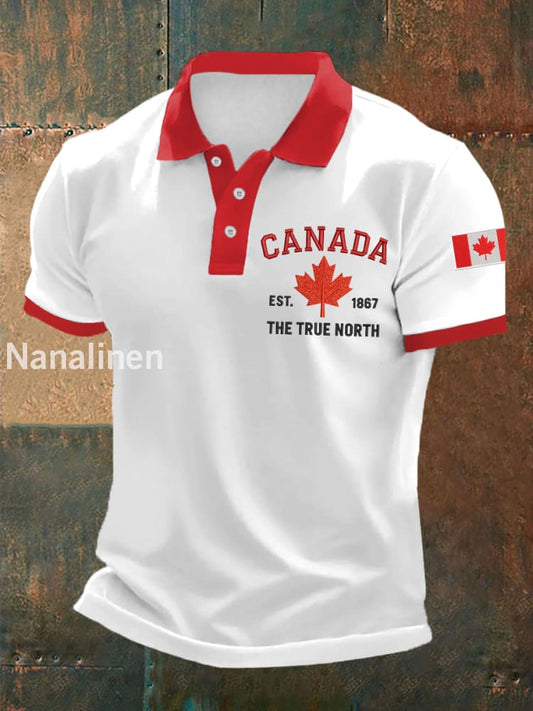 Men’s Canada The True North Est.1867 Canadian Flag Print Casual Top White / S