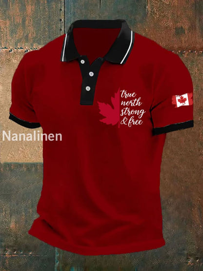 Men’s Canada True North Strong And Free Print Button T-Shirt Red / S