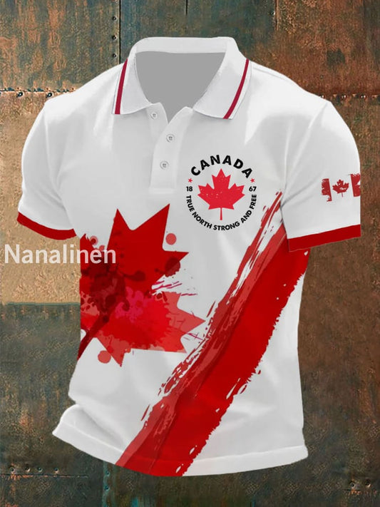 Men’s Canada True North Strong And Free Print Button T-Shirt White / S