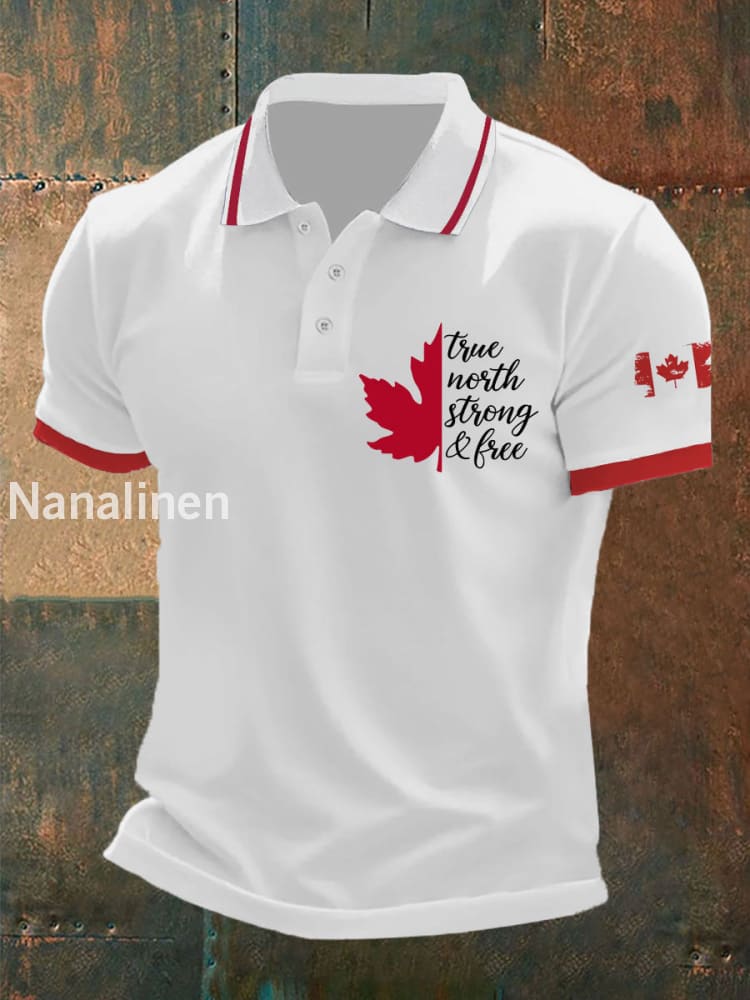Men’s Canada True North Strong And Free Print Button T-Shirt White / S