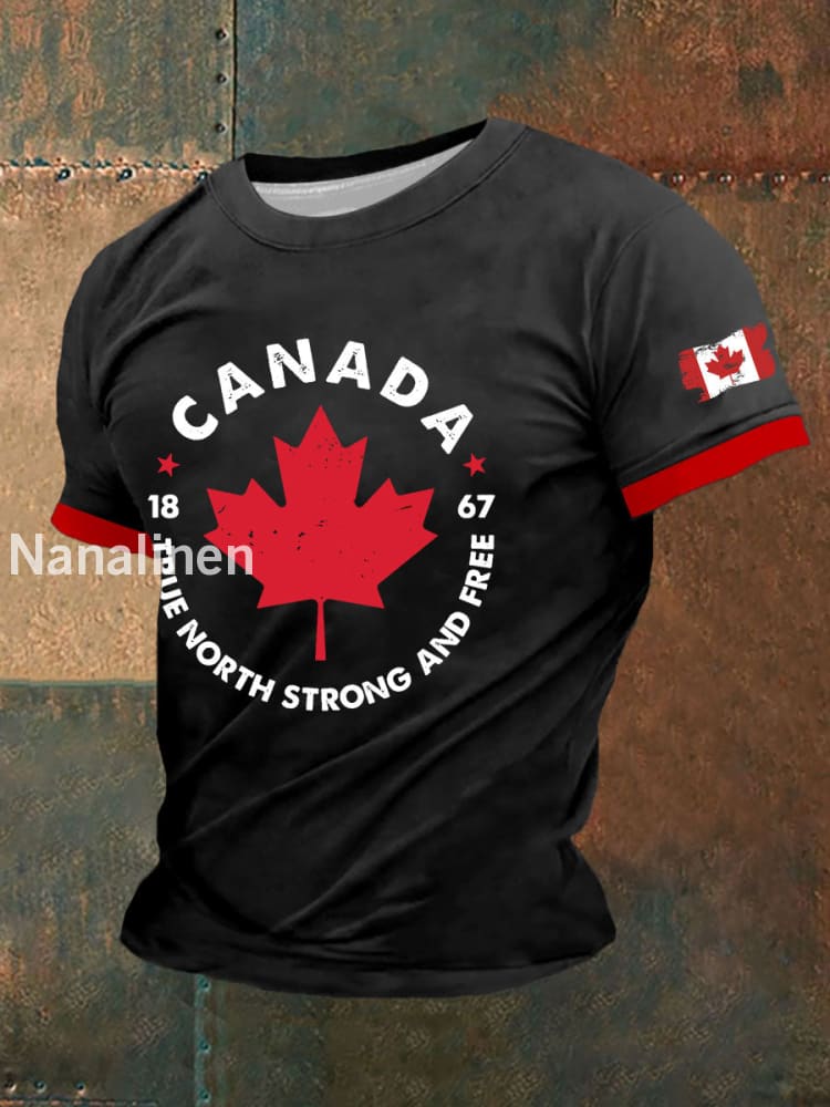 Men’s Canada True North Strong And Free Print T-Shirt Black / S