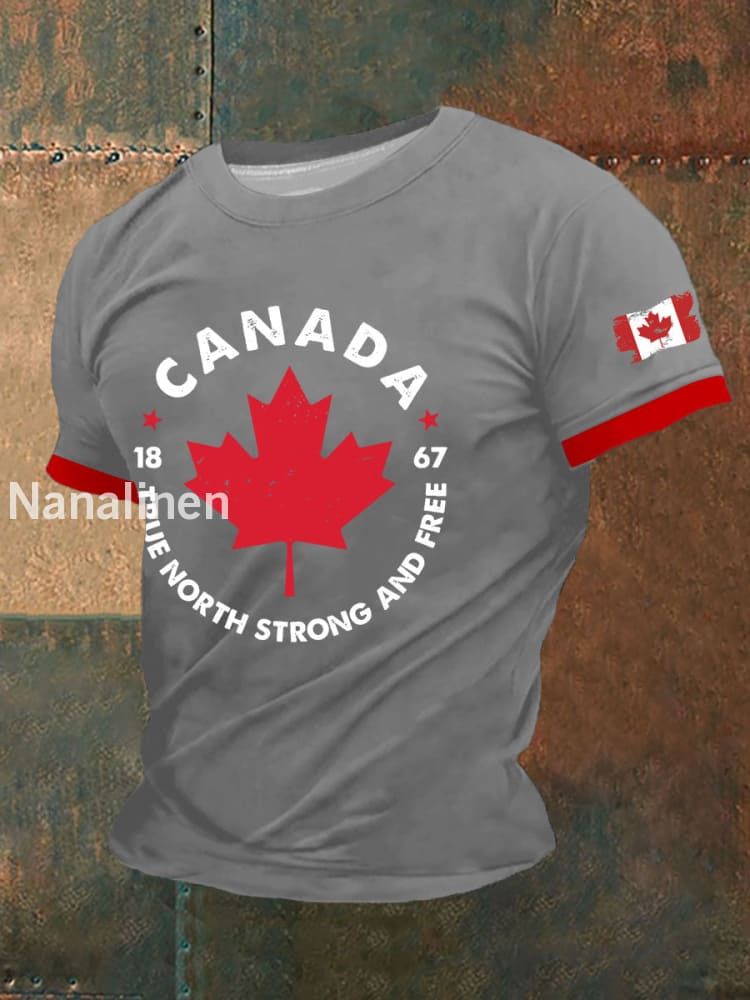 Men’s Canada True North Strong And Free Print T-Shirt Light Gray / S