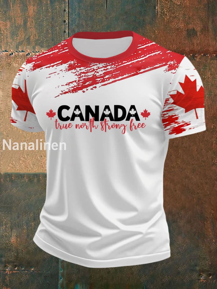 Men’s Canada True North Strong And Free Print T-Shirt White / S