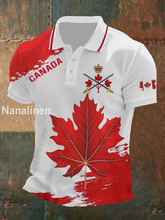 Men’s Canadian Army Print Button T-Shirt Red / S