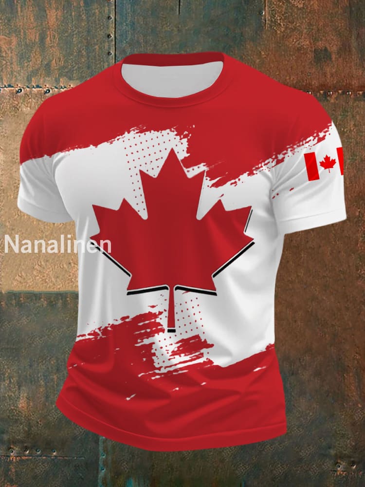 Men’s Canadian Flag Maple Leaf Print Canada Day Casual Tee Red / S