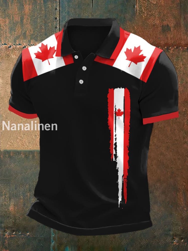 Men’s Canadian Flag Maple Leaf Print Canada Day Casual Top Black / S