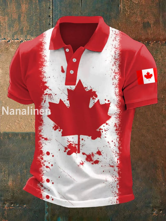 Men’s Canadian Flag Maple Leaf Print Canada Day Casual Top Red / S