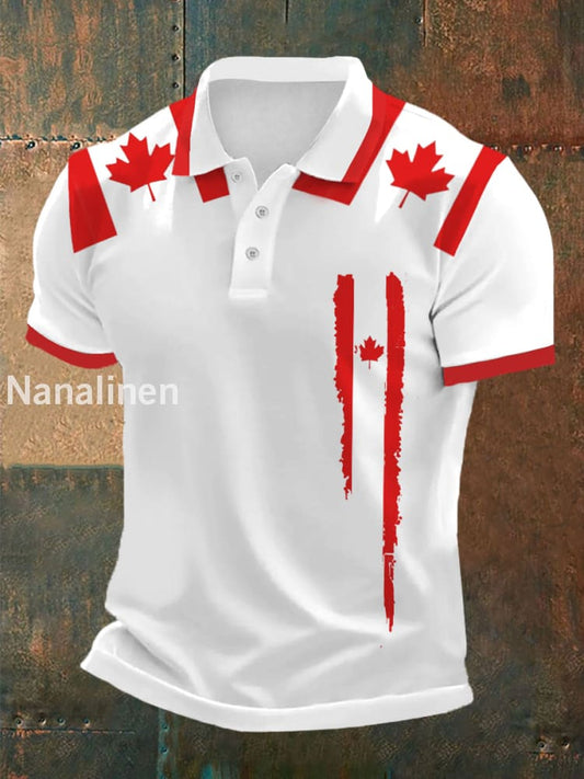 Men’s Canadian Flag Maple Leaf Print Canada Day Casual Top White / S
