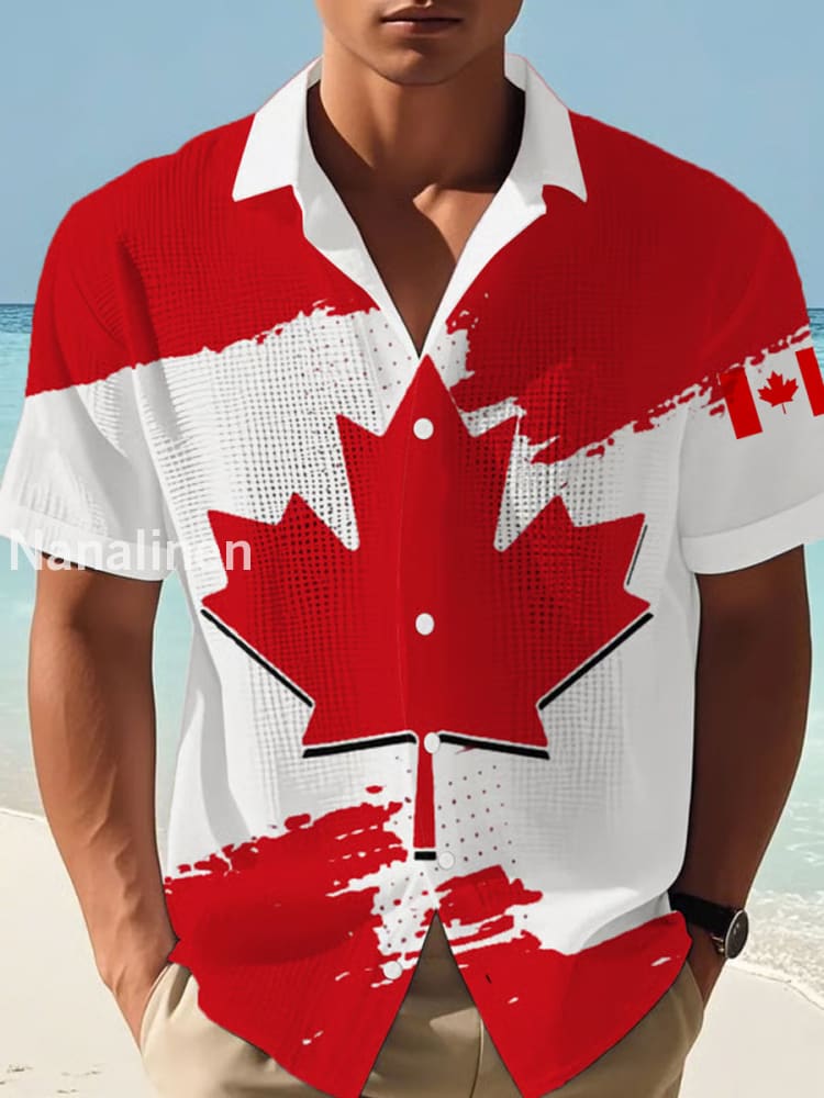Men’s Canadian Flag Maple Leaf Print Casual Shirt Red / S