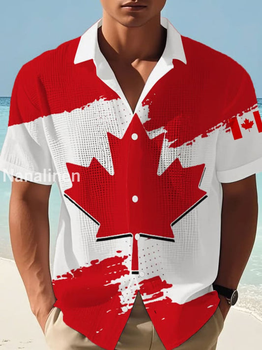 Men’s Canadian Flag Maple Leaf Print Casual Shirt Red / S