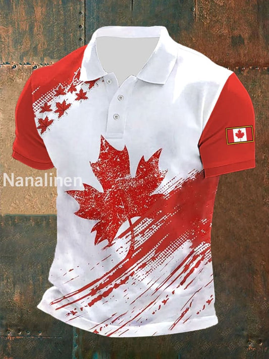Men’s Canadian Flag Maple Leaf Print Casual Short Sleeve Top As picture / S