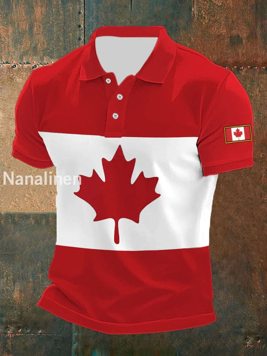 Men’s Canadian Flag Maple Leaf Print Casual Short Sleeve Top Red / S