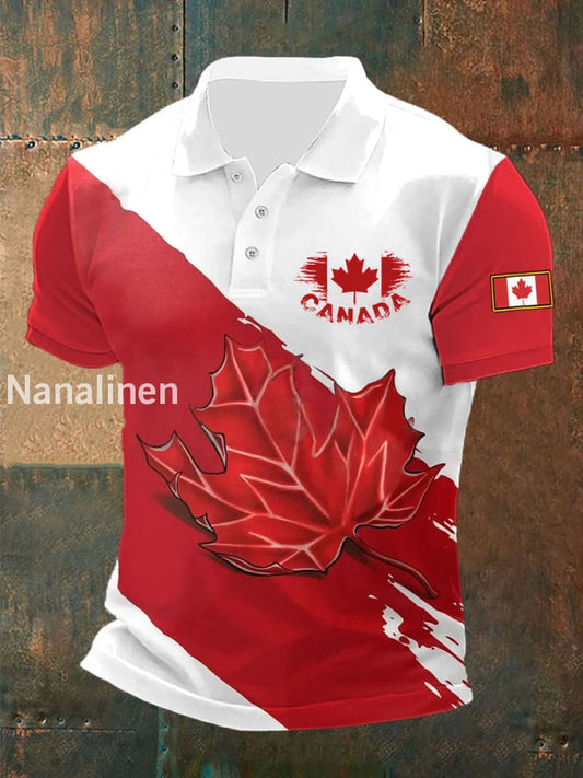 Men’s Canadian Flag Maple Leaf Print Casual Short Sleeve Top White / S