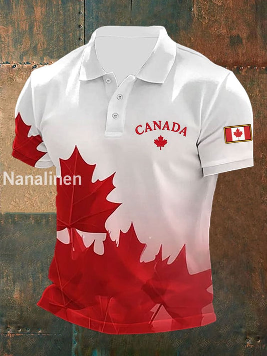 Men’s Canadian Flag Maple Leaf Print Casual Short Sleeve Top White / S