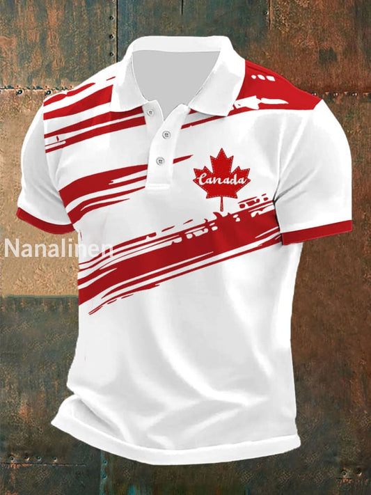 Men’s Canadian Flag Maple Leaf Print Casual Short Sleeve Top White / S
