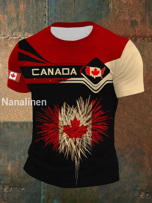 Men’s Canadian Flag Maple Leaf Print Casual T-shirt As picture / S